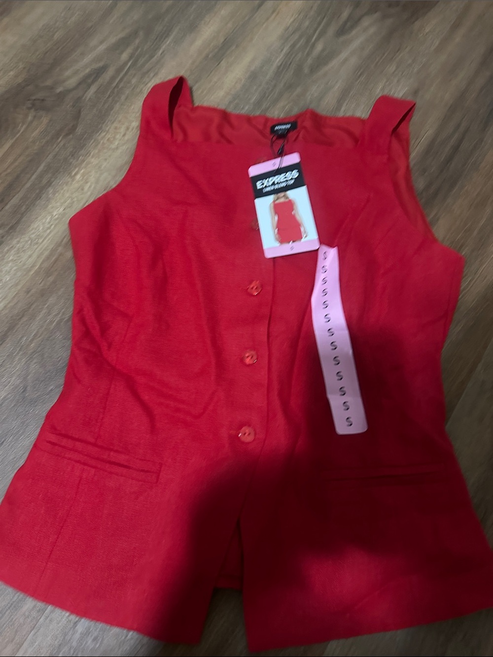 Express Vibrant Red Buttoned Vest and Matching Skirt Set - Picture 3 of 3